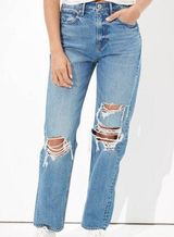 American Eagle 90s Boyfriend Straight Leg Denim Jeans Women's Size 2 Tall Blue Photo 0