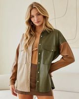 Acoa Colorblock Leather Shacket Photo 0