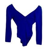 Capezio Pinch Drawstring Front Long Sleeve Leotard Petite Blue Cotton Blend 9914 Photo 0