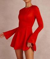 House of CB Fit and Flare Long Sleeve Satin Mini Dress S - Red Photo 0