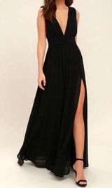 Lulus Heavenly Hues Black Maxi Dress V-Neck Banded Waist Woven Ch… Photo 0