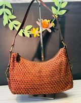 Fossil Tweed Fabric Shoulder Bag Woven Brown Leather Clutch Purse Small 75082 Photo 0