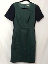 Cremieux Navy Blue & Green Fitted Sheath Dress Womens 2 Modest Career Preppy Photo 0