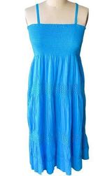 SHORELINE Blue Boho Tube Top Bodice Bohemian Maxi Sundress ~ Women's Size L / XL Photo 0