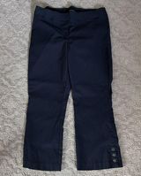 Counterparts  Navy Cropped Button Hem Pull On Stretch Capri Pants Work Office L Photo 0