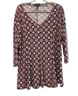 Roz & Ali  3/4 Sleeve V-Neck Blouse Tunic Pink/Navy/White Diamond Design Size 1X Photo 0