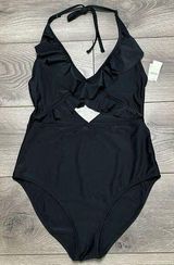 Aerie Ruffle One Piece Cut Out Black Swimsuit Size Medium Photo 0