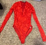 Boohoo Red Lace Bodysuit  Photo 0