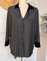 Fashion Bug Black striped Button Down Work Career blouse Photo 0