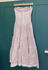 Betsey Johnson Strapless Tiered Floral Midi Dress Eyelet Trim white prairie Photo 0