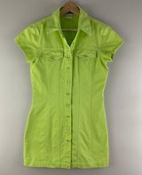 Xhilaration Vintage Y2K Lime Green Collared Pearl Snap Button Up Short Dress Photo 0