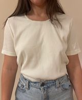 Allison Daley Vintage Ribbed White Short Sleeve Blouse Photo 0