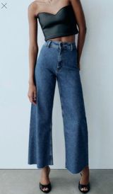 Zara High Waisted Marine Straight Jeans Size 2 (tagged 6) Navy Blue Photo 0