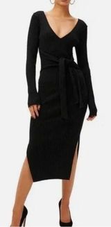 Good American Black Bodycon Belted Sweater Dress Photo 0