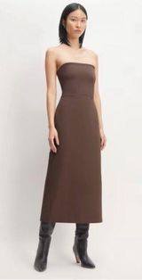 NWT Everlane • the dream strapless dress cool fudge midi organic cotton sz L Photo 0