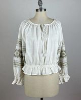Anthropologie Eri + Ali White Embroidered Peasant Blouse Photo 0