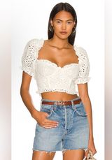 For Love & Lemons Becca Eyelet Puff Sleeve Crop Top Medium Photo 0