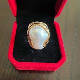 Gold and White Pearl Adjustable Ring Size 7 Photo 0