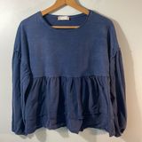 Altar’d State blue ruffled long sleeve top with raw edges in size xs Photo 0