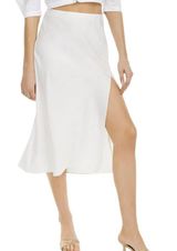 Danielle Bernstein White Satin Slit Midi Skirt Photo 0