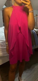 Loveriche Pink Tie Neck Dress Photo 0