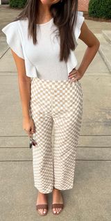 Mod Ref Tan And White Checkered Pants Photo 0