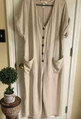 Beige Button-Front Jumpsuit Photo 0