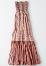 American Eagle Strapless Maxi Dress With Side Slit Sz XL Pink Floral Smocked Photo 0