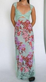 FREE PEOPLE Suddenly Fine Floral Lace Dress in Sage Combo L Photo 0