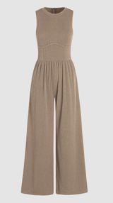 Tan Wide Leg Pantsuit with pockets fits like medium - new with tags Photo 0