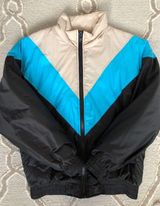 Forever 21 beige, blue, and black puffer jacket Photo 0