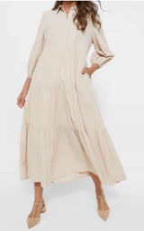 Pomander Place by Tuckernuck Sandstone Mabel Maxi Dress XXL Tier Long Sleeve Photo 0