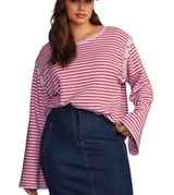 Maeve Anthropologie Slouchy Purple Red Stripe Long Sleeve Tee Shoulder Snaps Photo 0