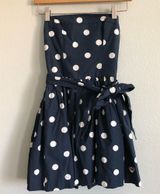 Blue/White Polka Dot Strapless Polka Dot Bow Dress. Size Small. Photo 0