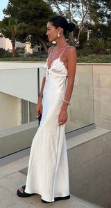 dress white midi ruffled satin lingerie inspired bodycon fitted wedding Photo 0