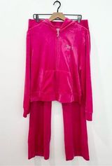 Juicy Couture Hot Pink Velour Tracksuit Set Rhinestones hoodie and Pant size XL Photo 0