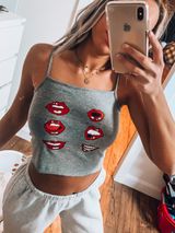 Hand painted Lip Tank Gray Photo 0