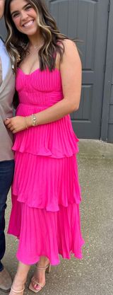 Lulus Pink Tiered Dress Midi Photo 0