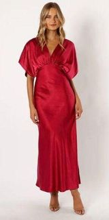 Petal and Pup  Ricki Ruby Wine Satin Maxi Dress S Photo 0