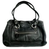 Penelope Black Pebble Leather Leaf Zipper Medium Satchel Tote Bag Purse Photo 0