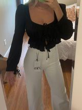 Kittenish Black Satin Tie Blouse • Size S Photo 0