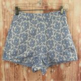 English Factory Blue Floral Jacquard High Rise Shorts Photo 0