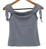Mango Womens Striped Off The Shoulder Ribbed Cropped Bardot Top Photo 0