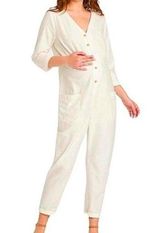 The Nines by HATCH Maternity Button Down Jumpsuit Womens Ivory Size Small White Photo 0
