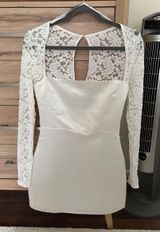 Prettiest Behavior White Satin Lace Long Sleeve Mini Dress Photo 0