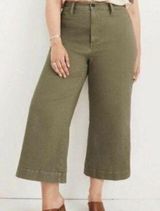 Madewell Women's Emmet Wide Leg Cropped Pants Olive Green Size 37 Cotton Photo 0