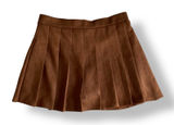 Haute Monde‎ Faux Suede Pleated Mini Skirt Size L Brown Rust Schoolgirl Y2K Fall Photo 0