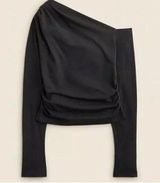 J. Crew Asymmetrical Off The Shoulder Top in Stretch Cotton Black M Photo 0