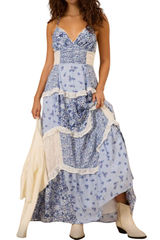Blue and White Floral Boho Maxi Dress Photo 0