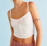 Free People Embroidered Eyelet Crop Top White & Pink Womens S Photo 0